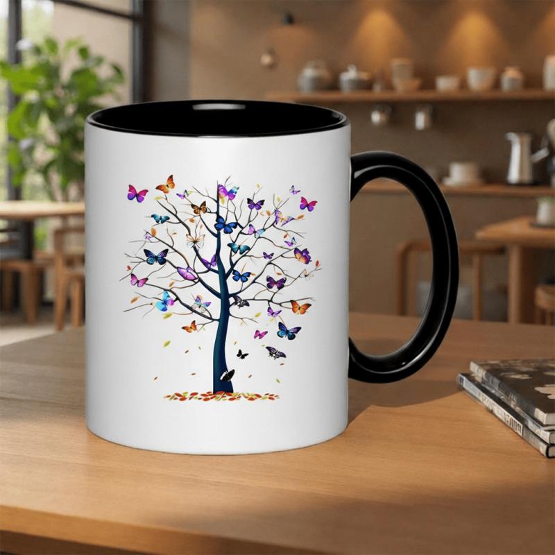 Tailorly Black Accent 11 oz Mug - tree of butterflies