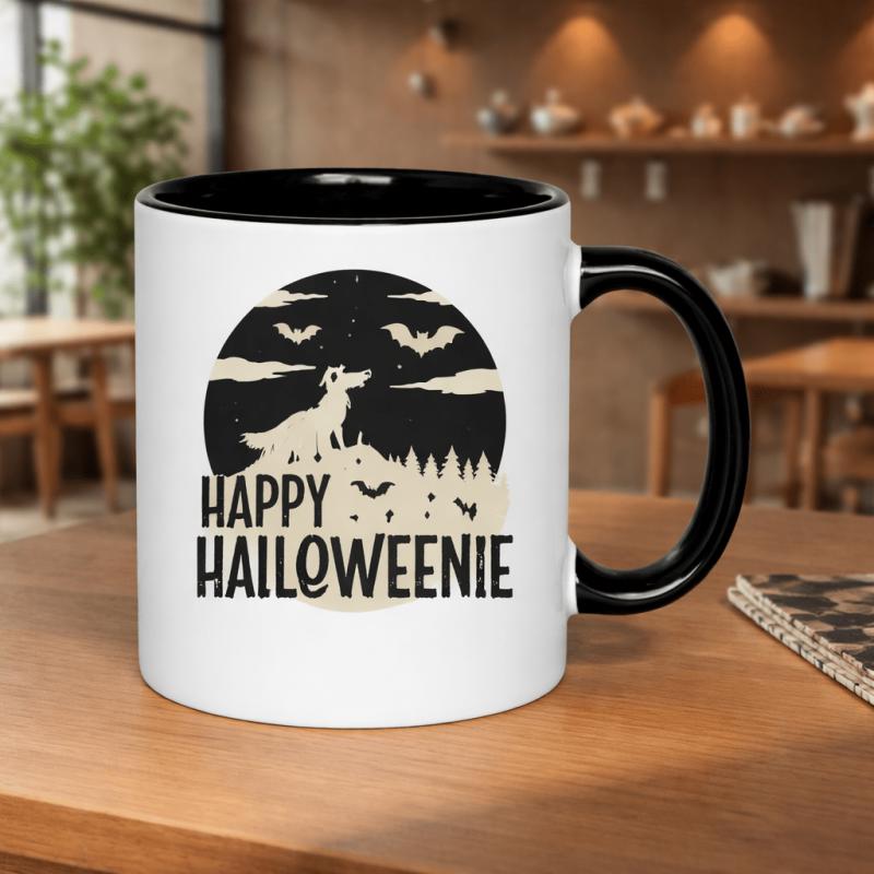 Tailorly Black Accent 11 oz Mug - happy bat moon halloween