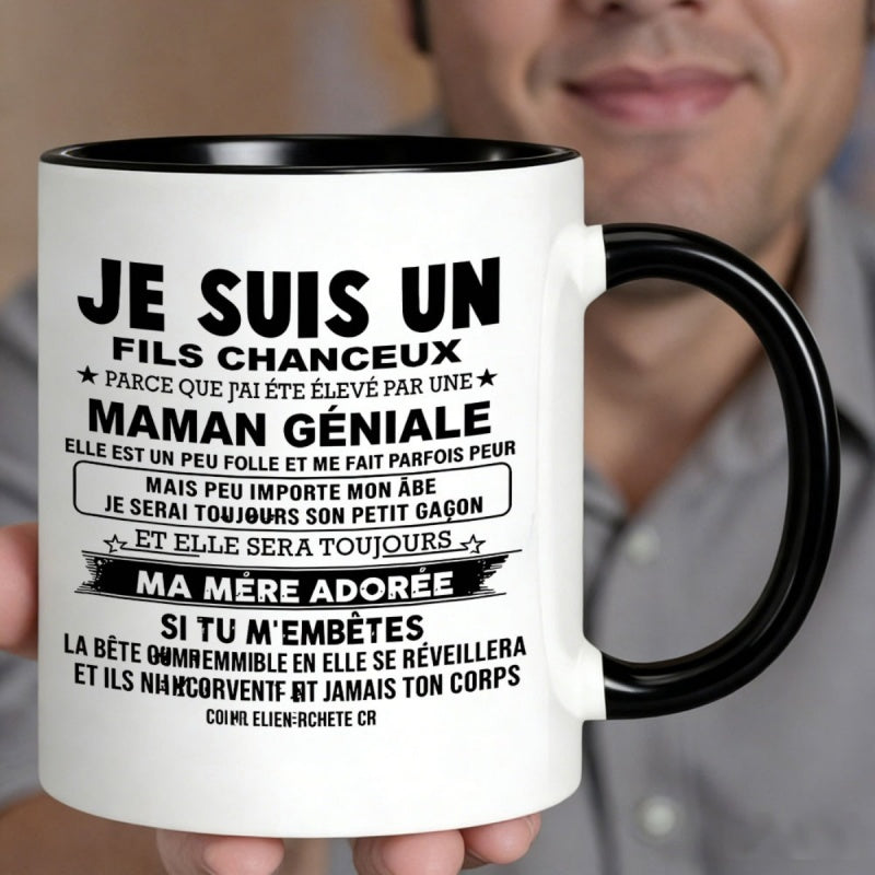 Tailorly Black Accent 11 oz Mug - un fils maman geniale text