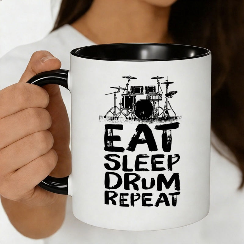 Tailorly Black Accent 11 oz Mug - drum set illustration