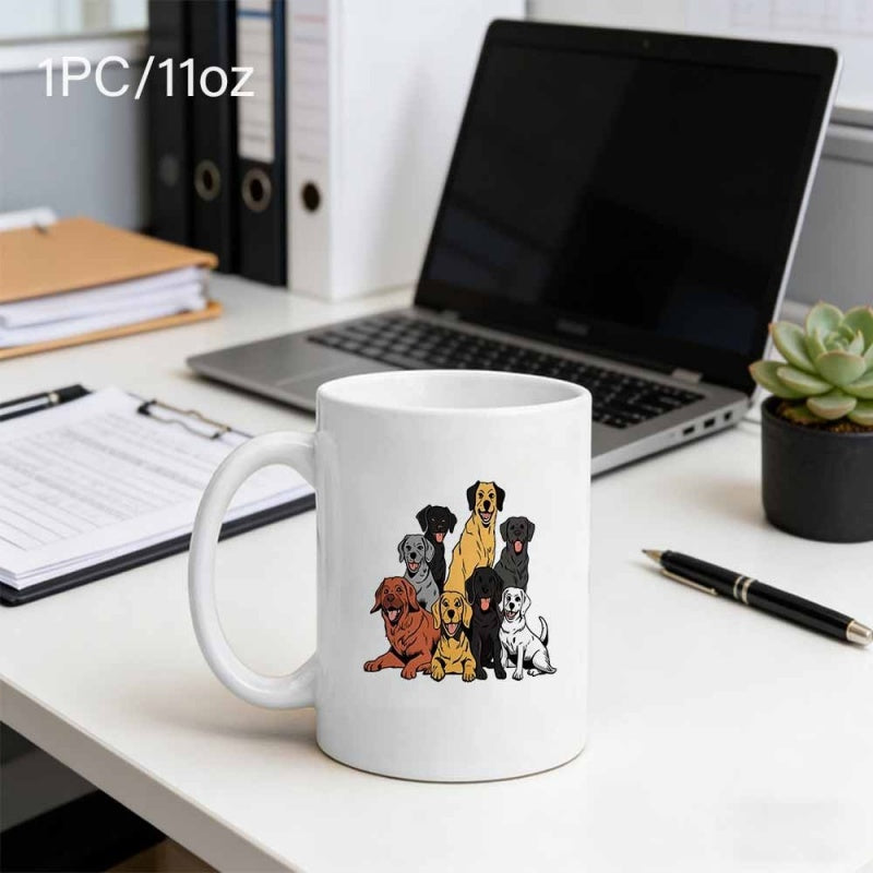 Tailorly White Ceramic 11 oz Mug - Charming Group Of Friendly Puppies Sitting Together In A Playful Dog