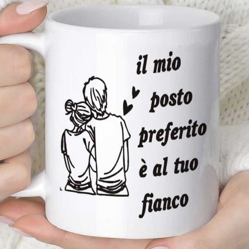 Tailorly White Ceramic 11 oz Mug - Minimalist Black Line Art Drawing Of A Romantic Loving Couple