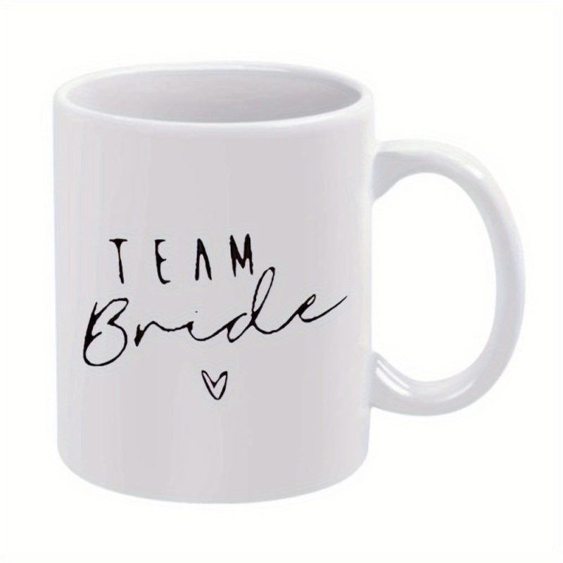 Tailorly White Ceramic 11 oz Mug - Team Bride Elegant Minimalist Ceramic Beverage Container With Delicate Hand Drawn Script Mug