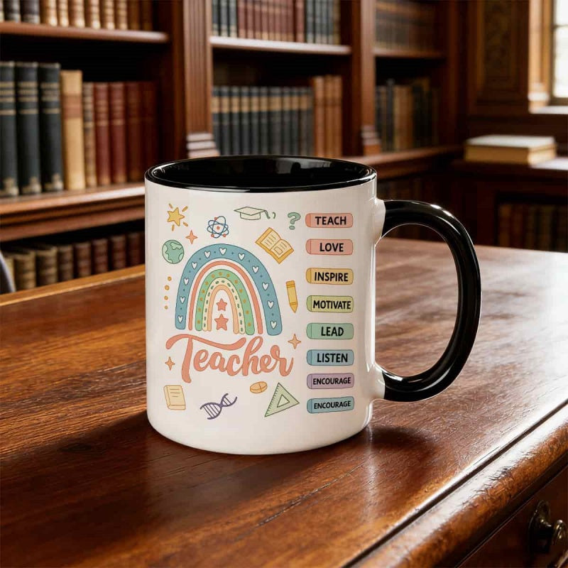 Tailorly Black Accent 11 oz Mug - pencil and book graphics