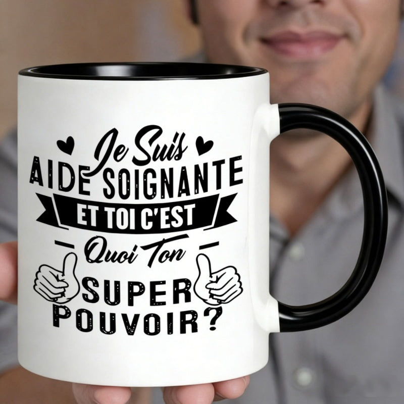 Tailorly Black Accent 11 oz Mug - french quote with thumbs up and hearts