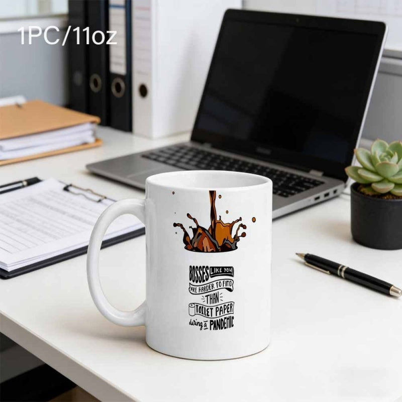 Tailorly White Ceramic 11 oz Mug - Coffee Answer Everything Toilet Paper Pandemic Dynamic Brown Liquid Splashing Upward Above Bold Decorative Typography Design