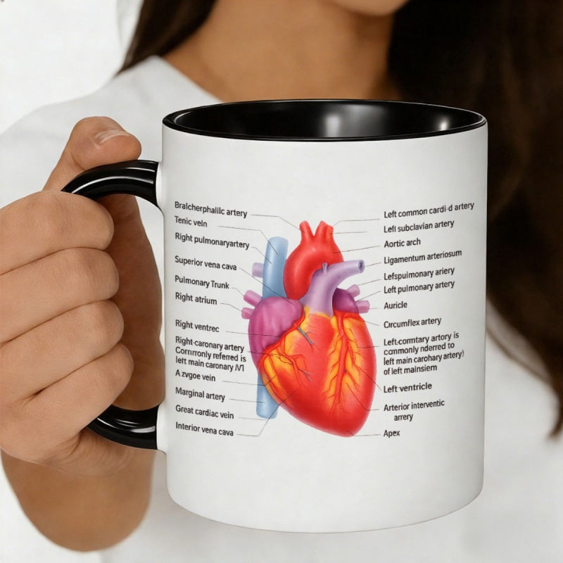 Tailorly Black Accent 11 oz Mug - human heart diagram with labels