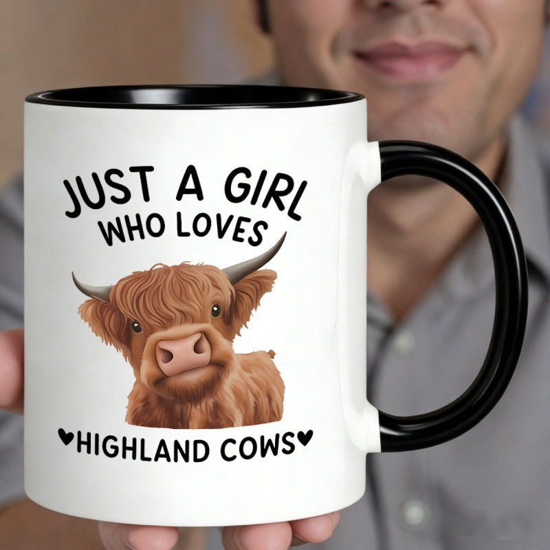 Tailorly Black Accent 11 oz Mug - cow design on a black backdrop