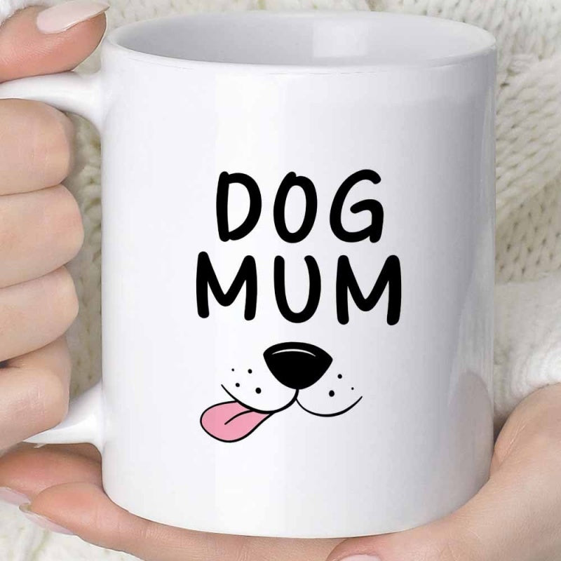 Tailorly White Ceramic 11 oz Mug - Dog Mum Adorable Cartoon Dog Snout With A Pink Tongue Sticking Out Dog