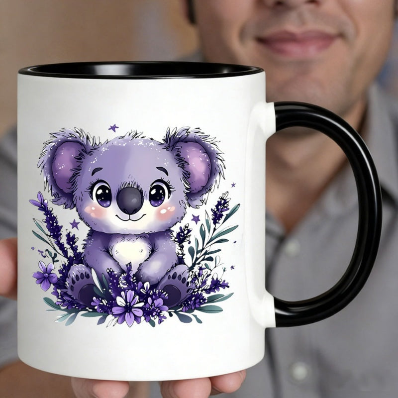 Tailorly Black Accent 11 oz Mug - a cute bear with lavender flowers
