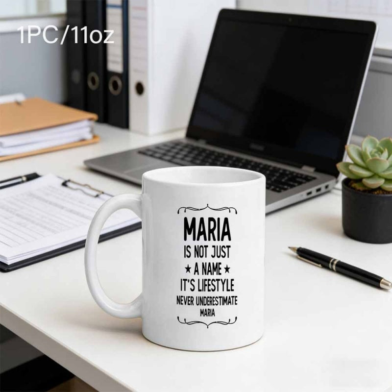 Tailorly White Ceramic 11 oz Mug - Maria Is Not Just A Name Its Lifestyle Never Underestimate Maria Minimalist Decorative Border Design With Stars On A Clean