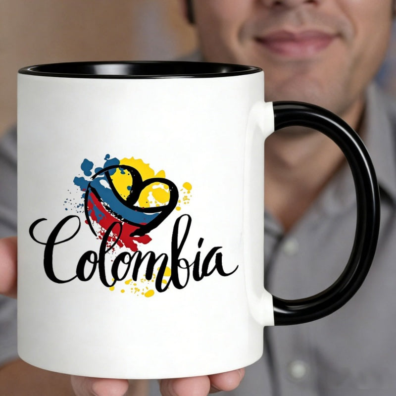 Tailorly Black Accent 11 oz Mug - colombia flag heart colorful splatter flag colors hand drawn colombia text