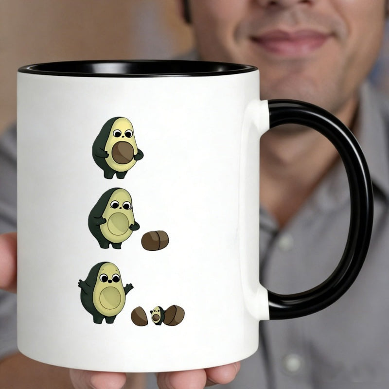Tailorly Black Accent 11 oz Mug - avocado character cartoon with expression