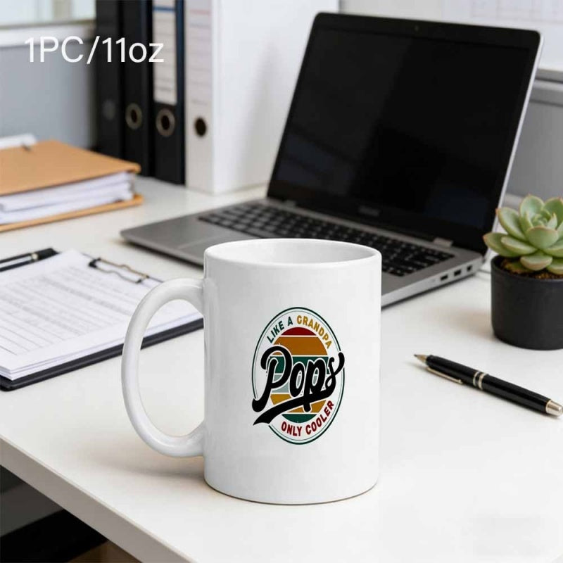 Tailorly White Ceramic 11 oz Mug - Like A Grandpa Pops Only Cooler Vintage Colorful Sunset Stripes With Bold Script Text Mug