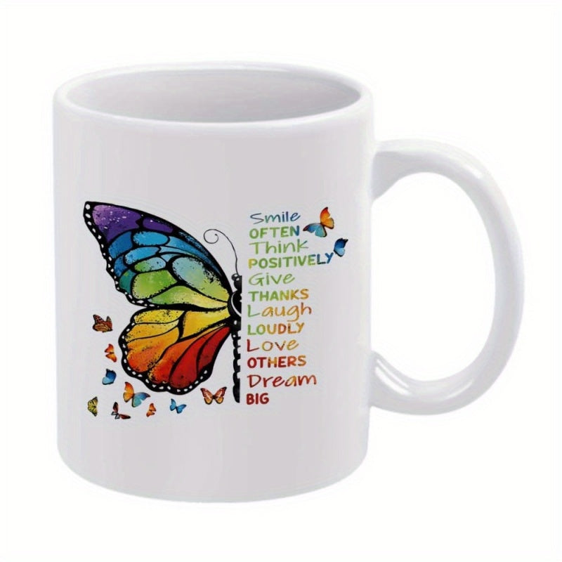 Tailorly White Ceramic 11 oz Mug - Smile Often Think Positively Give Thanks Laugh Loudly Love Others Dream Big Vibrant Rainbow Colors Forming Artistic