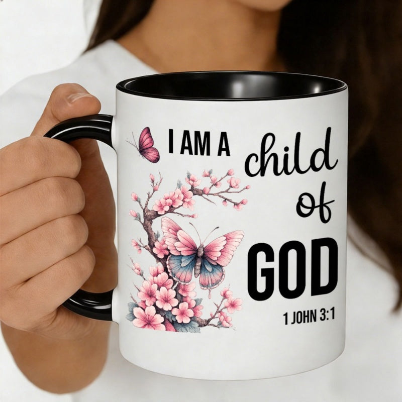 Tailorly Black Accent 11 oz Mug - single and cherry 11oz ceramic coffee cup watercolor floral artwork elegant motif coffee enthusiasts spring
