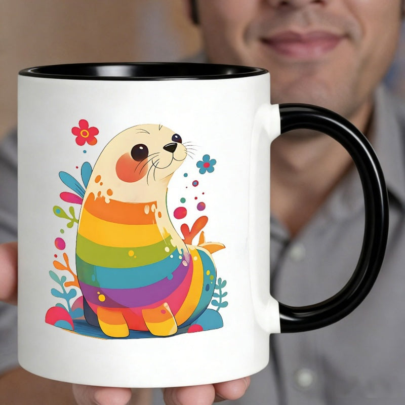 Tailorly Black Accent 11 oz Mug - colorful striped seal