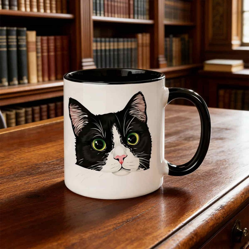 Tailorly Black Accent 11 oz Mug - white paws