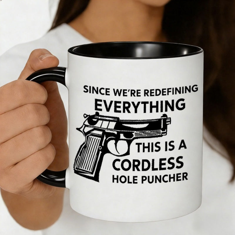 Tailorly Black Accent 11 oz Mug - cordless hole puncher gun graphic