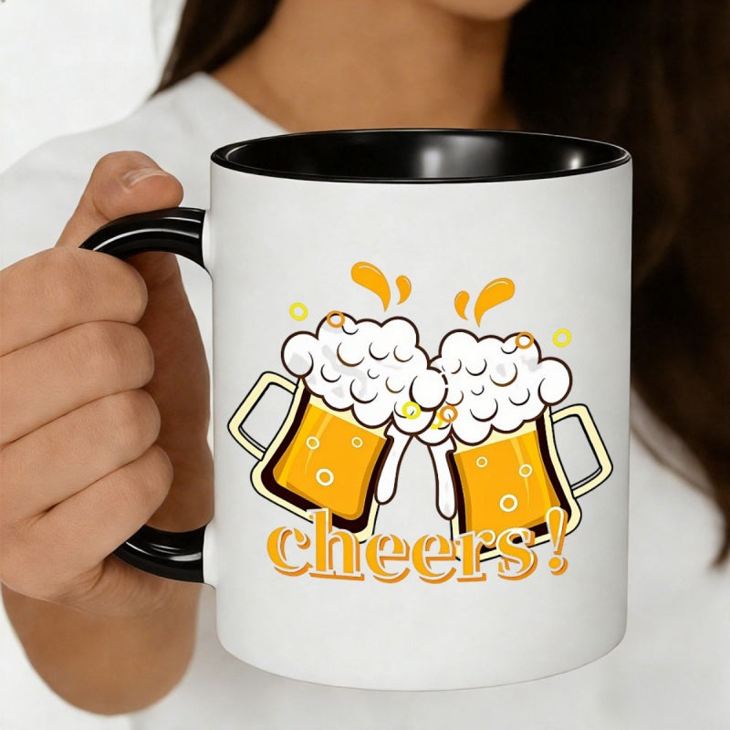 Tailorly Black Accent 11 oz Mug - two beer mugs cheers design
