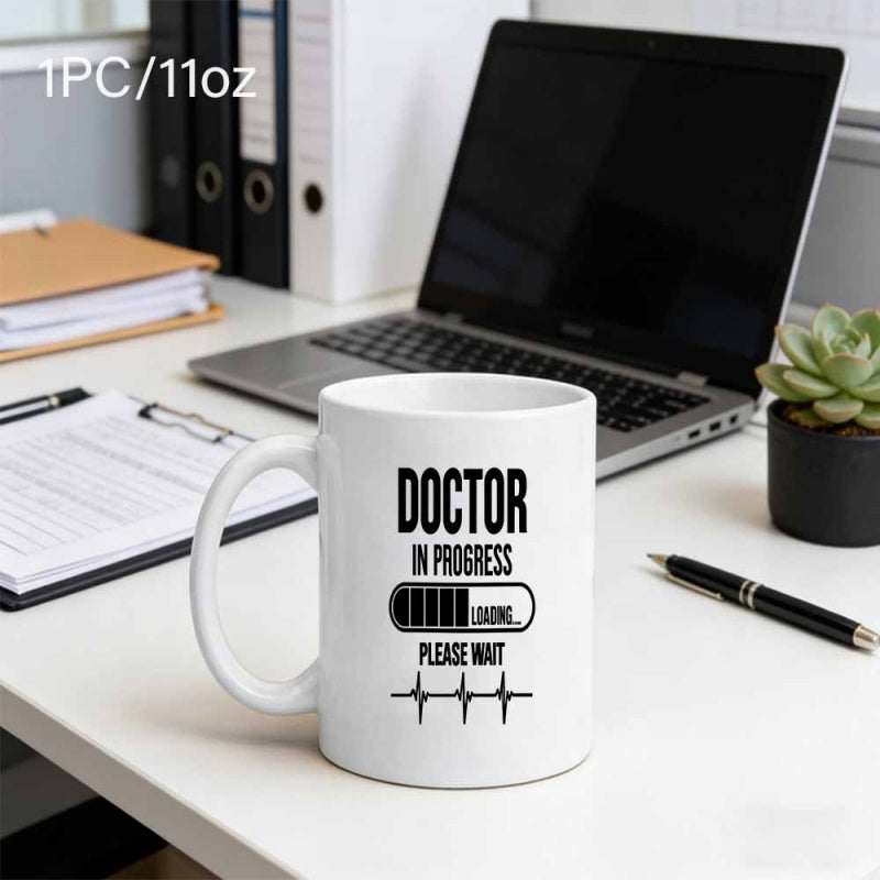 Tailorly White Ceramic 11 oz Mug - Doctor In Progress Loading Please Wait Minimalist Black Graphics With Loading Bar And Heartbeat Rhythms Heartbeat