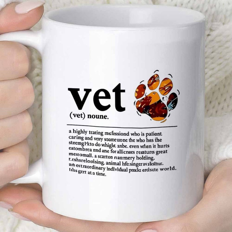 Tailorly White Ceramic 11 oz Mug - Vet Artistic Paw Print With Colorful Textures And Dictionary Style Text Paw