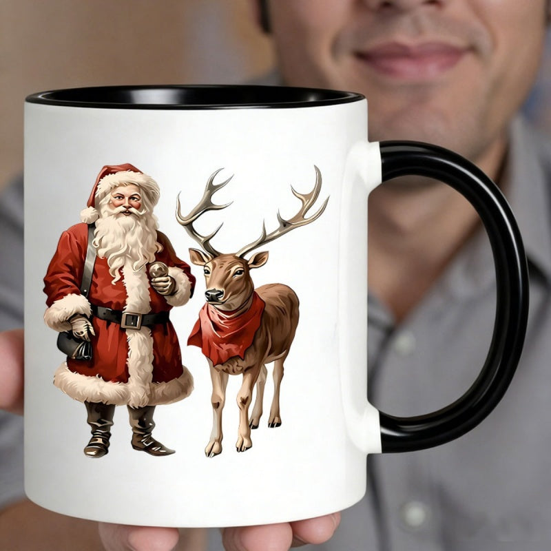 Tailorly Black Accent 11 oz Mug - santa and deer christmas theme