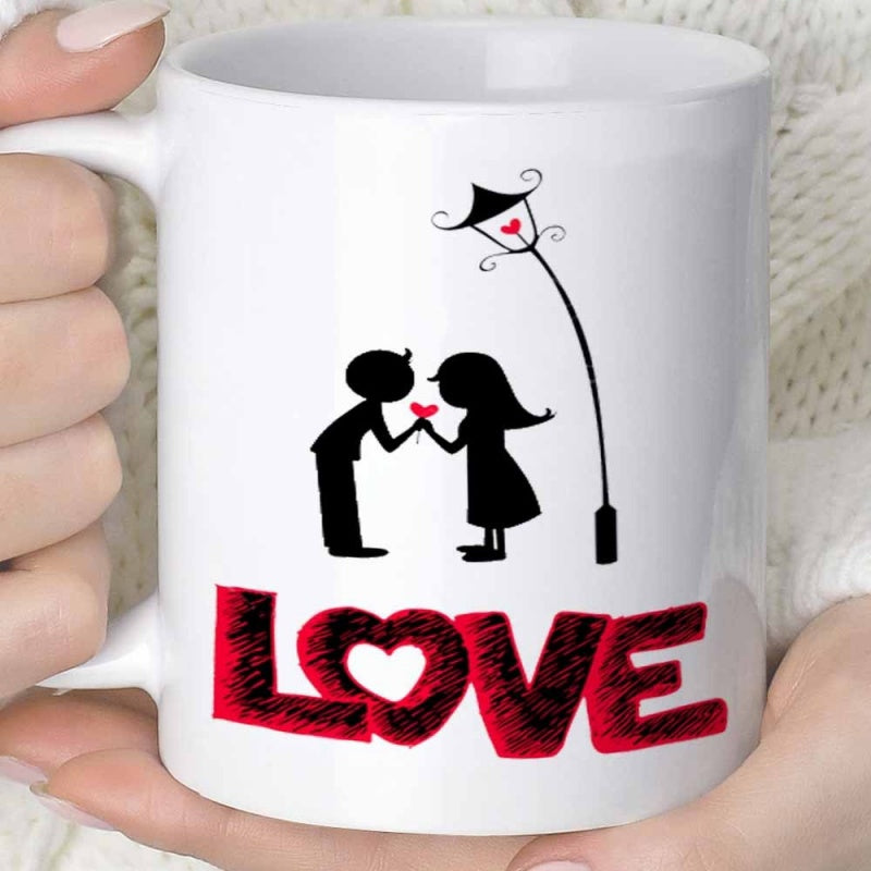 Tailorly White Ceramic 11 oz Mug - LOVE Romantic Silhouettes Of A Young Couple Standing Under A Street Lamp Couple