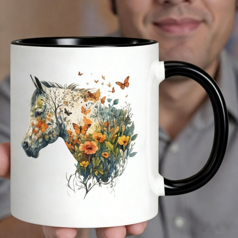 Tailorly Black Accent 11 oz Mug - watercolor horse