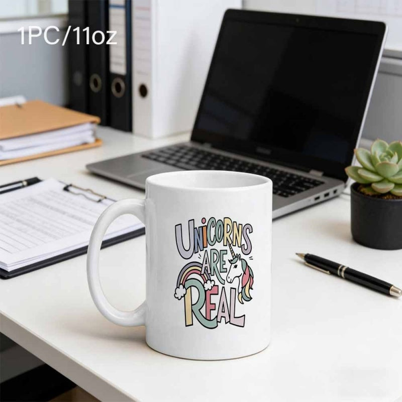 Tailorly White Ceramic 11 oz Mug - Unicorns Are Real Magical Rainbow Among Fluffy Clouds With A Cute Mythical Unicorn