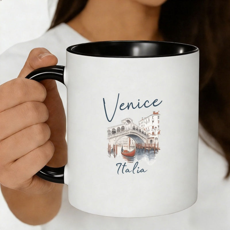 Tailorly Black Accent 11 oz Mug - venice italy bridge watercolor