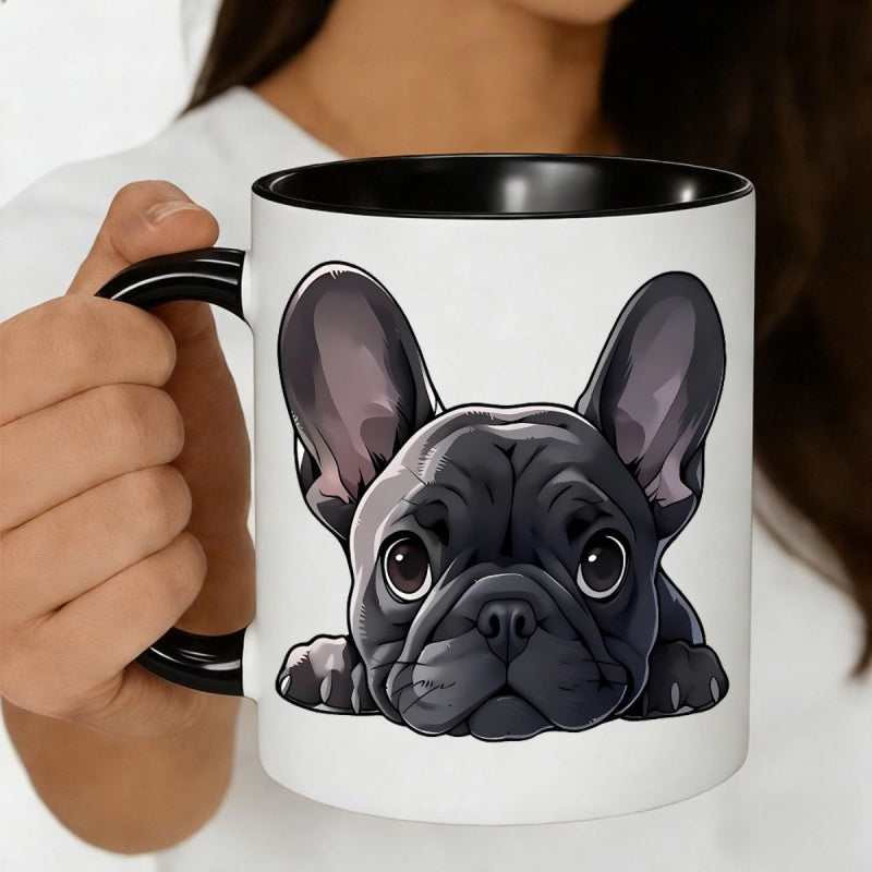 Tailorly Black Accent 11 oz Mug - cute cartoon french bulldog with large ears and big eyes