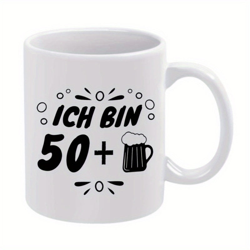 Tailorly White Ceramic 11 oz Mug - Minimalist Line Art Featuring A Frothy Cold Beer Glass With Bubbles Mug