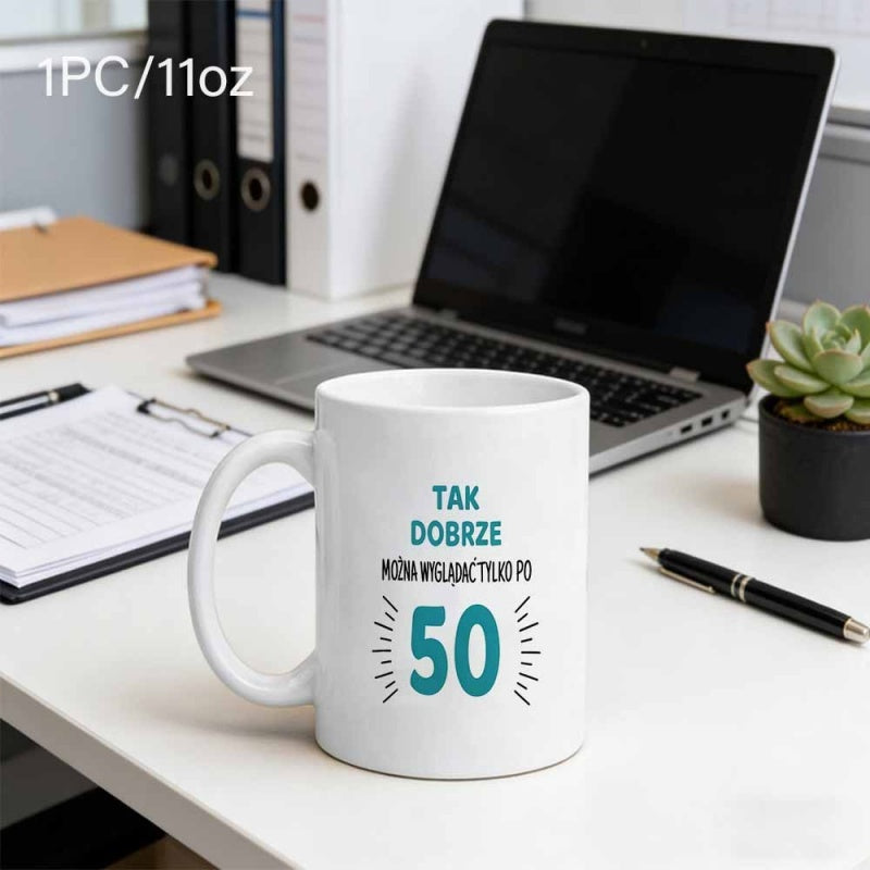 Tailorly White Ceramic 11 oz Mug - Minimalist White Ceramic Coffee Cup Featuring Numerical Graphic On Office Desk Mug
