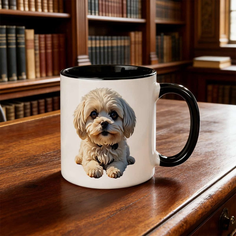 Tailorly Black Accent 11 oz Mug - fluffy puppy adorable shih tzu perfect gift durable and easy to