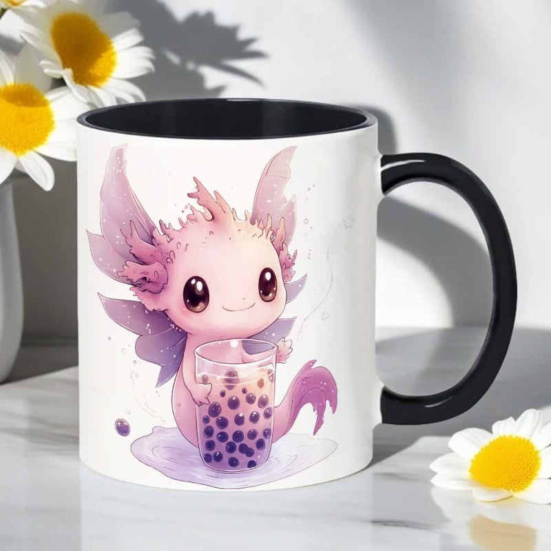 Tailorly Black Accent 11 oz Mug - cute axolotl cartoon