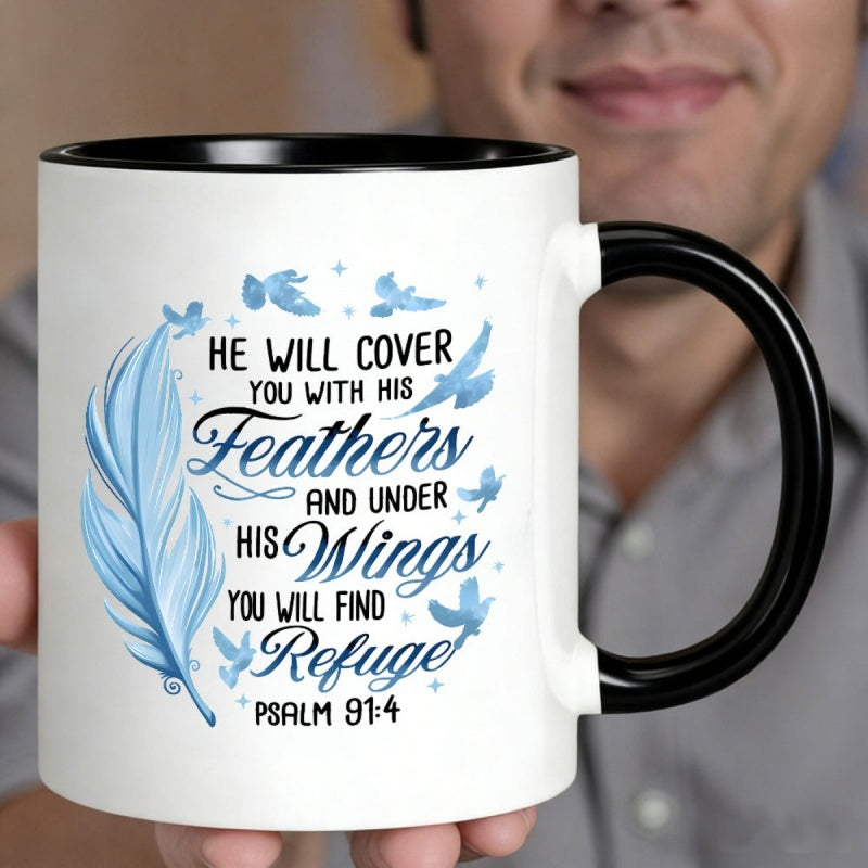 Tailorly Black Accent 11 oz Mug - psalm 91 4 quote