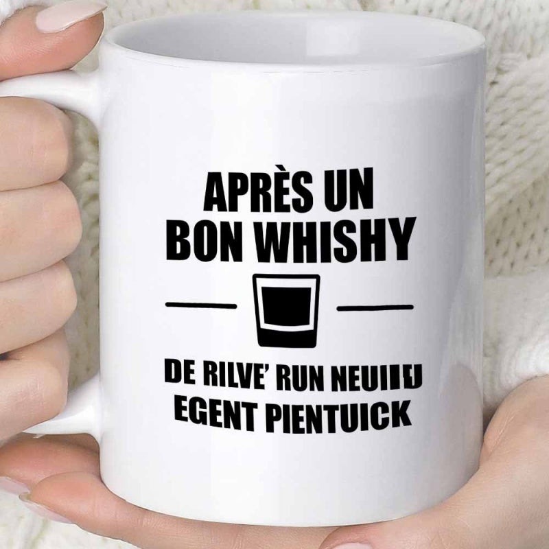 Tailorly White Ceramic 11 oz Mug - Minimalist Black Ink Whiskey Glass Icon On A Smooth Ceramic Mug