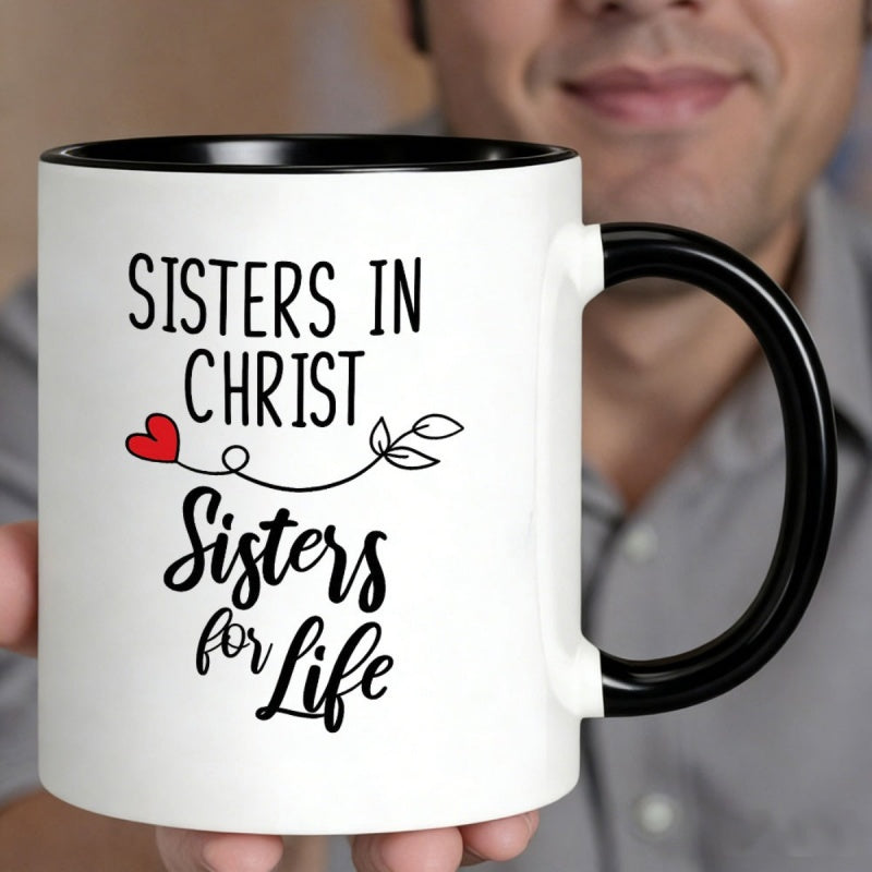 Tailorly Black Accent 11 oz Mug - sisters in sisters for red heart floral graphic