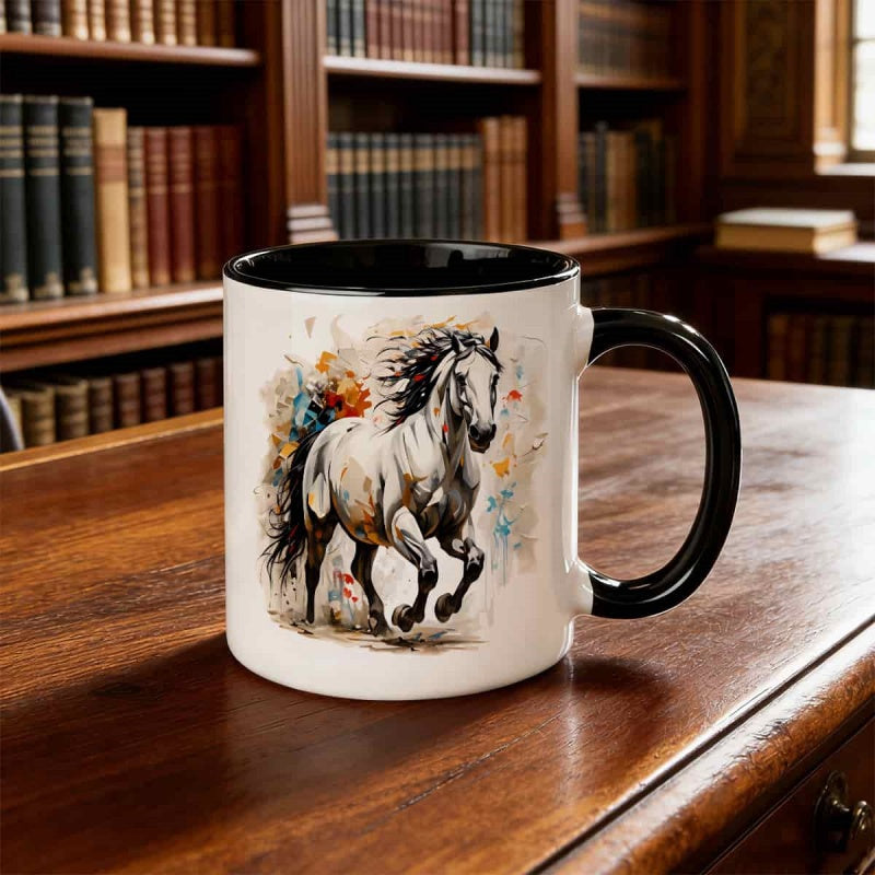 Tailorly Black Accent 11 oz Mug - horse pattern
