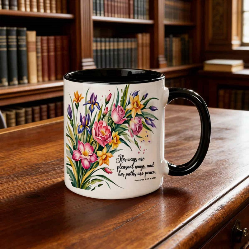Tailorly Black Accent 11 oz Mug - beautiful flower with bible verse 3 17