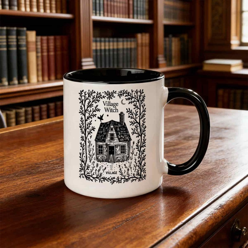 Tailorly Black Accent 11 oz Mug - witch cottage witch design