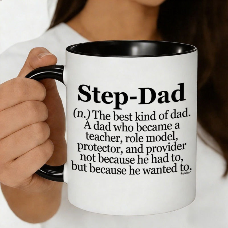 Tailorly Black Accent 11 oz Mug - step dads father educator mentor guardian supporter text