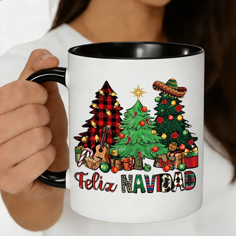 Tailorly Black Accent 11 oz Mug - three christmas trees