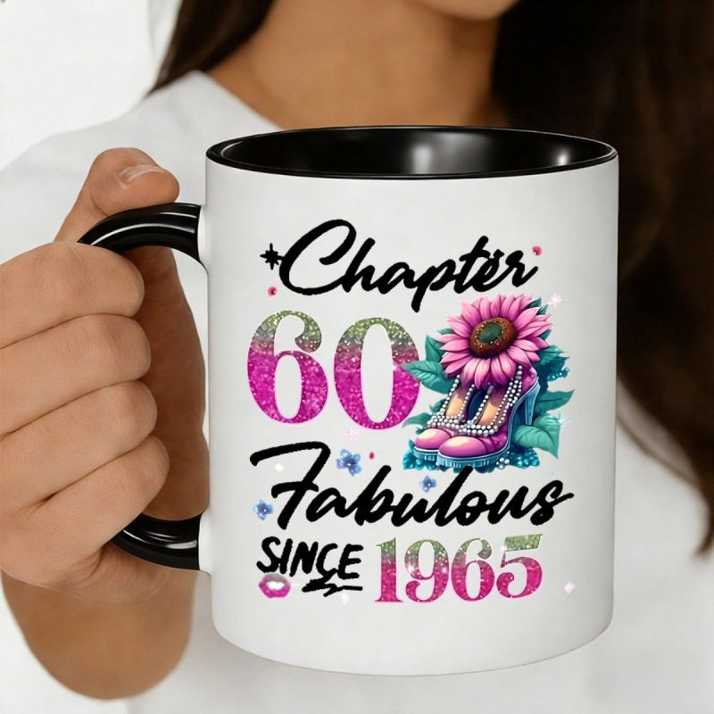 Tailorly Black Accent 11 oz Mug - 60 fabulous pink glitter 60 high heel shoe with sunflower pearls