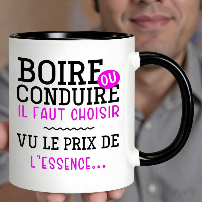 Tailorly Black Accent 11 oz Mug - french quote "ou il faut vu de l'essence" neon stylish design