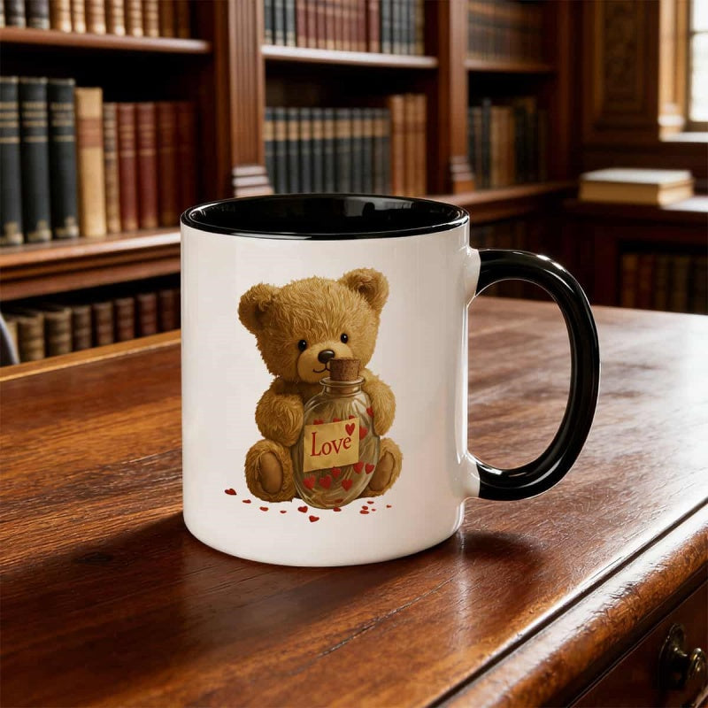 Tailorly Black Accent 11 oz Mug - funny 11oz teddy made of durable ceramic travel coffee milk camping picnics and thanksgiving gifts in colors