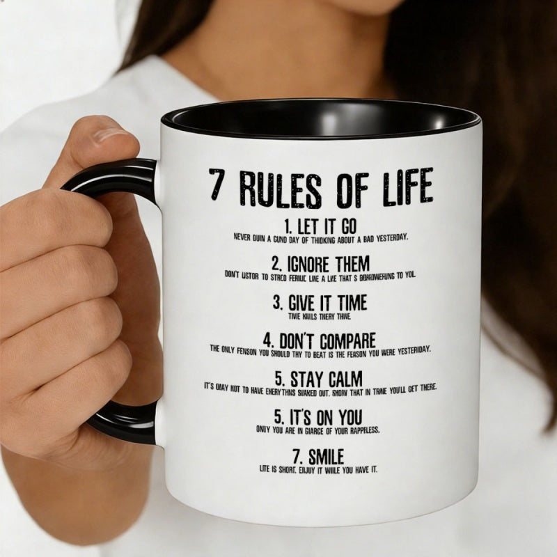 Tailorly Black Accent 11 oz Mug - 7 rules of design text