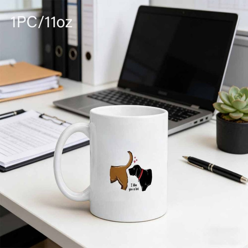 Tailorly White Ceramic 11 oz Mug - I Like Your Butt Playful Illustration Featuring Two Dogs Interacting In A Humorous Setting Dog