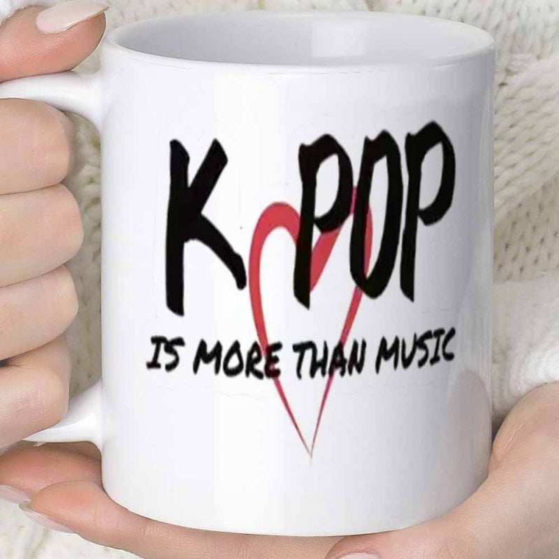 Tailorly White Ceramic 11 oz Mug - K Pop Is More Than Music Minimalist White Ceramic Vessel With Artistic Red Heart Outline Mug
